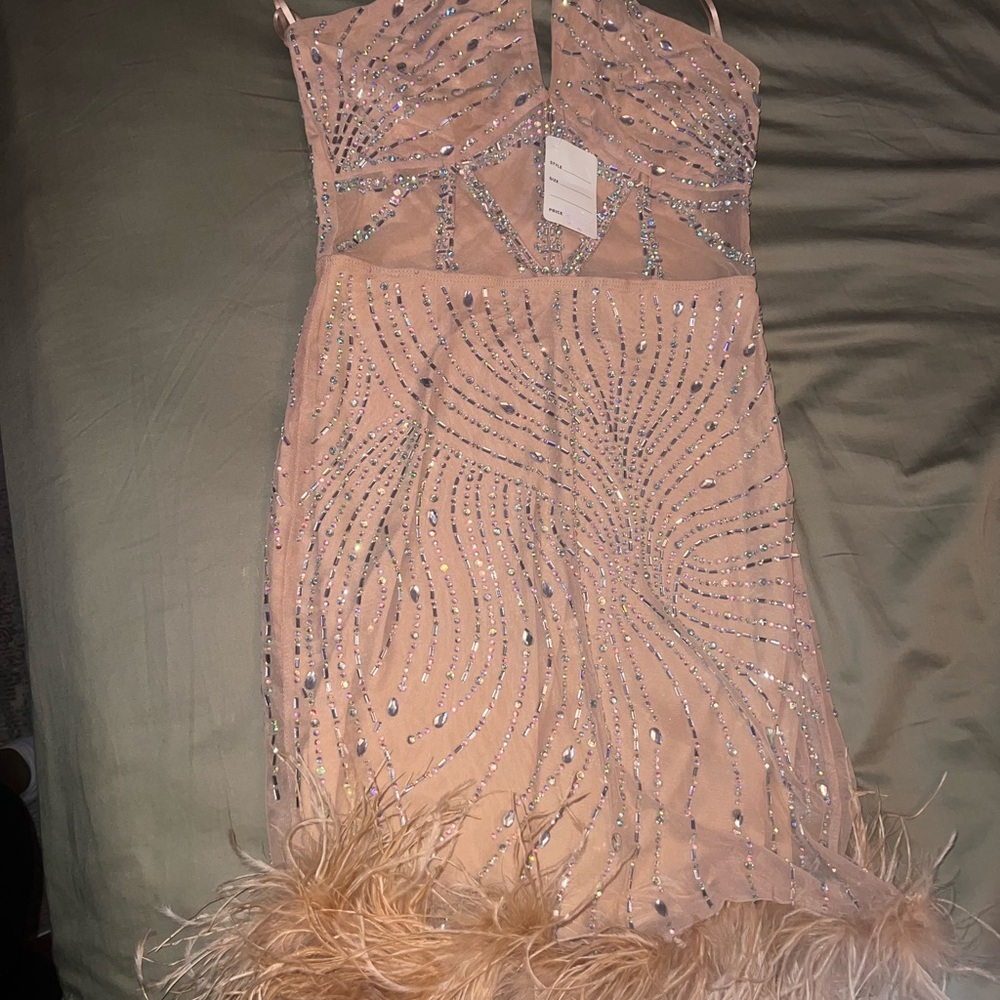 Elegant Beige Sequin Dress